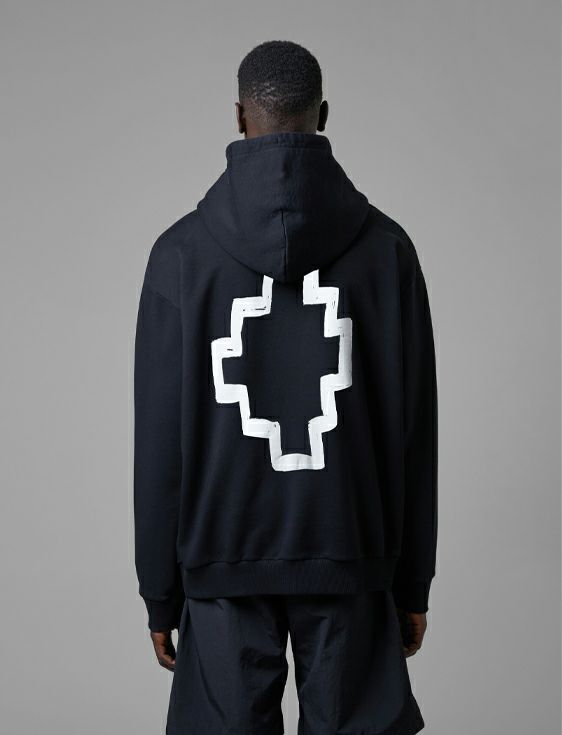 MARCELO BURLON/マルセロブロン/TEMPERA CROSS OVER HOODIE/BLACK/ブラック