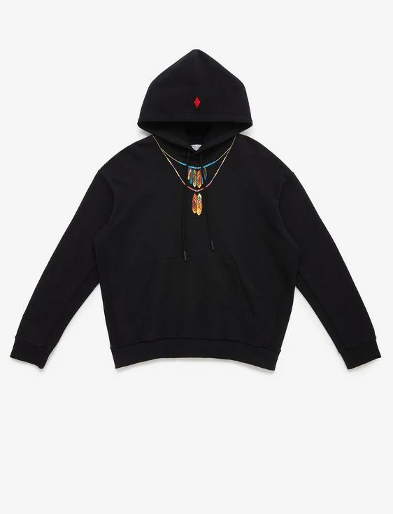 MARCELO BURLON/マルセロブロン/FEATHERS NECKLACE OVER HOODIE/Mサイズ/BLACK/ブラック