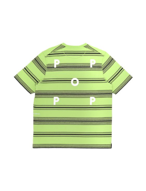 POP TRADING COMPANY/ポップトレーディングカンパニー/STRIPED LOGO T-SHIRT IN JADE LIME/グリーン