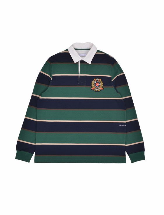 POP TRADING COMPANY/ポップトレーディングカンパニー/STRIPED RUGBY POLO IN PINE GROVE/グリーン