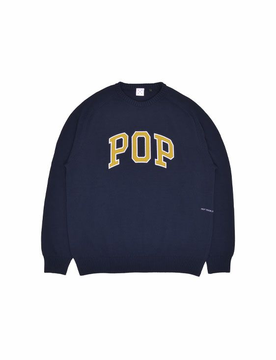 POP TRADING COMPANY/ポップトレーディングカンパニー/ARCH KNITTED CREWNECK IN NAVY/CRESS GREEN