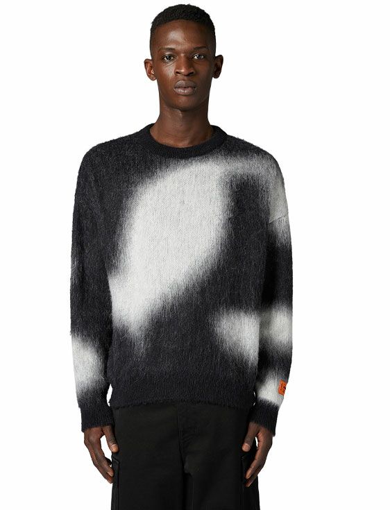 HERON PRESTON/ヘロンプレストン/AOP KNIT CREWNECK/BLACK/ブラック