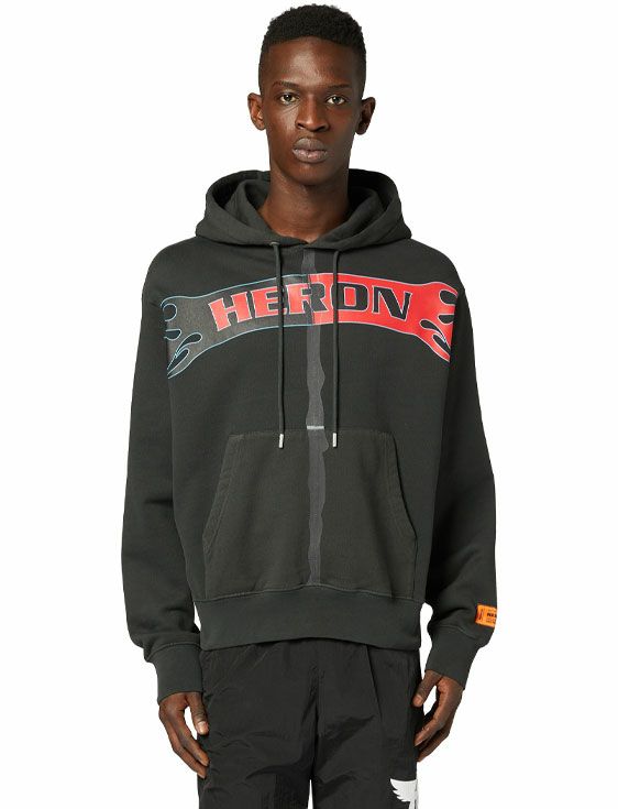 HERON PRESTON/ヘロンプレストン/HP FLAMING SPLIT TAPE HOODIE/BLACK/ブラック