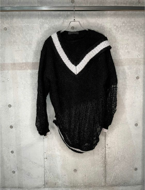 SHOOP/シュープ/MOHAIR DROPPED STITCH V NECK JUMPER/BLACK/ブラック