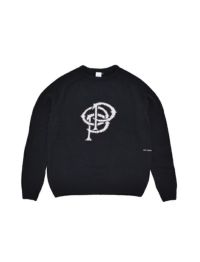 POP TRADING COMPANY/ポップトレーディングカンパニー/INITIALS KNITTED CREWNECK IN BLACK/ブラック