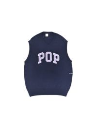 POP TRADING COMPANY/ポップトレーディングカンパニー/ARCH LOGO KNITTED SPENCER IN NAVY/VIOLA/ネイビー