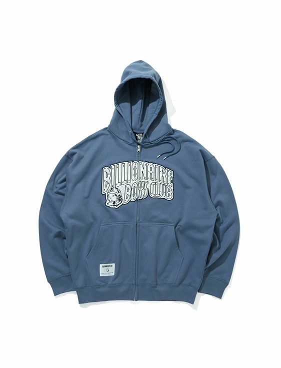 BILLIONAIRE BOYS CLUB/ビリオネア・ボーイズ・クラブ/APPLIQUE LOGO ZIP UP HOODIE ARCH LOGO/NAVY/ネイビー