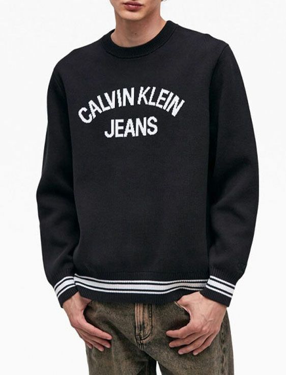 CalvinKlein/カルバンクライン/VARSITY CN SWEATER/BLACK/ブラック