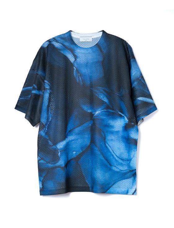 TAUPE/トープ/GRAPHICAL OVER PRINT MESH TEE/BLUE/ブルー