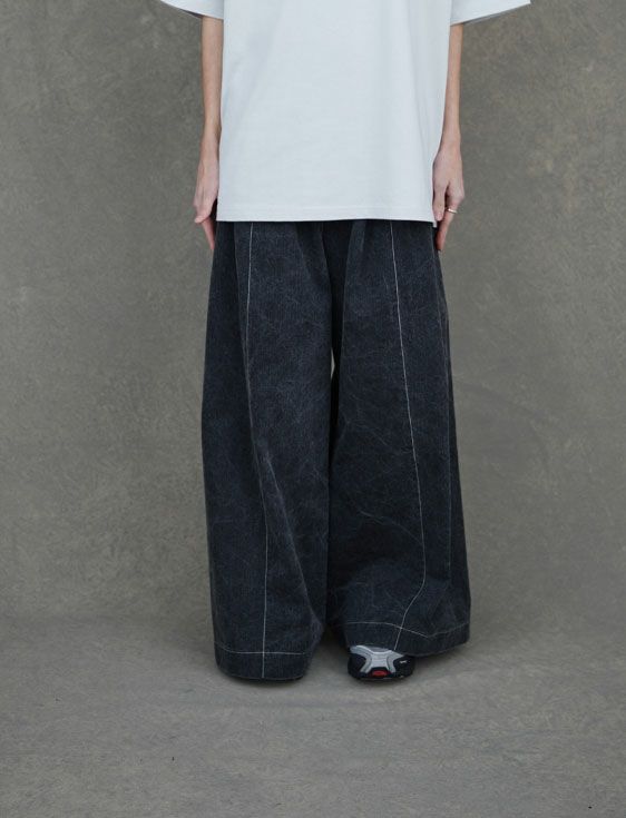 TAUPE/トープ/WASHED DENIM BAGGY PANTS/BLACK/ブラック