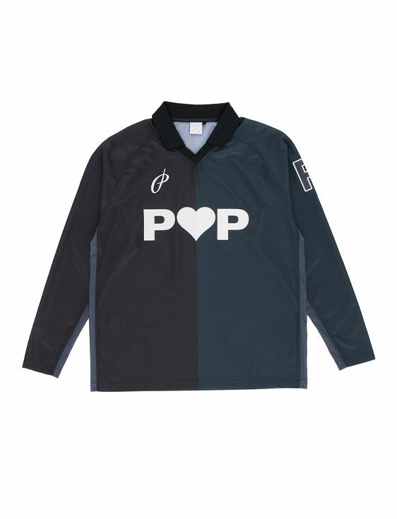 POP TRADING COMPANY/ポップトレーディングカンパニー/SPORTIF LONGSLEEVE SHIRT IN BLACK/ANTHRACITE