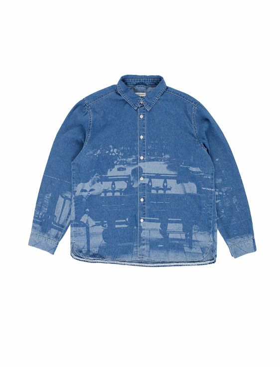 POP TRADING COMPANY/ポップトレーディングカンパニー/DENIM SHIRT IN RINSED DENIM/BLUE/ブルー