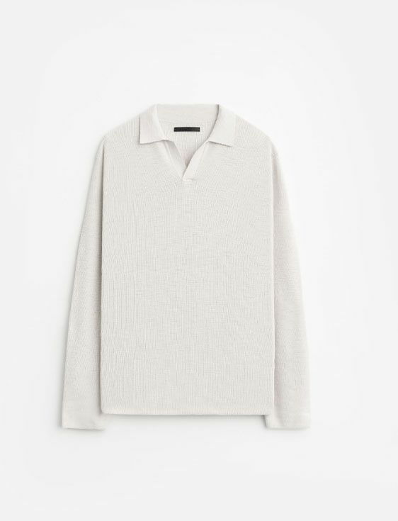 STAMPD/スタンプド/Ribbed Knit LS Polo/WHITE/ホワイト