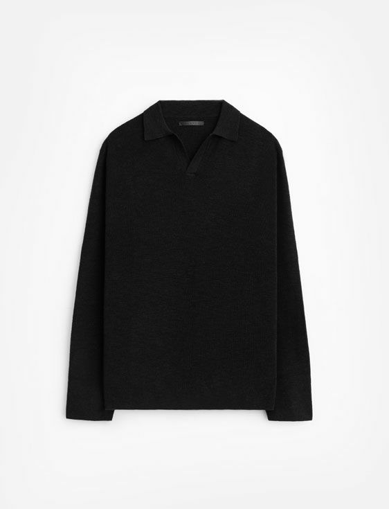 STAMPD/スタンプド/Ribbed Knit LS Polo/BLACK/ブラック