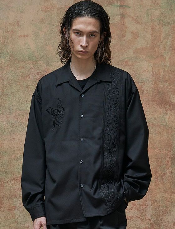 MSML/エムエスエムエル/EMBROIDERY OPEN COLLAR SHIRT/BLACK/ブラック