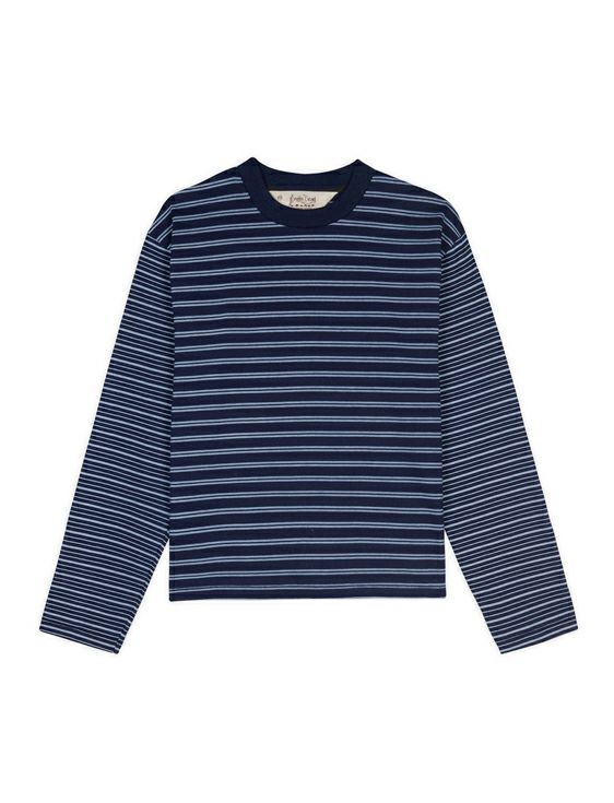 BRAIN DEAD/ブレインデッド/MULTI STRIPE LONG SLEEVE MOCKNECK T-SHIRT/BLUE/ブルー