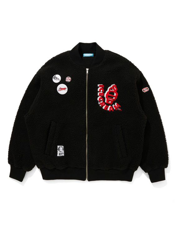 ICECREAM/アイスクリーム/BOA ZIP UP VARSITY JACKET RUNNING DOG/BLACK/ブラック