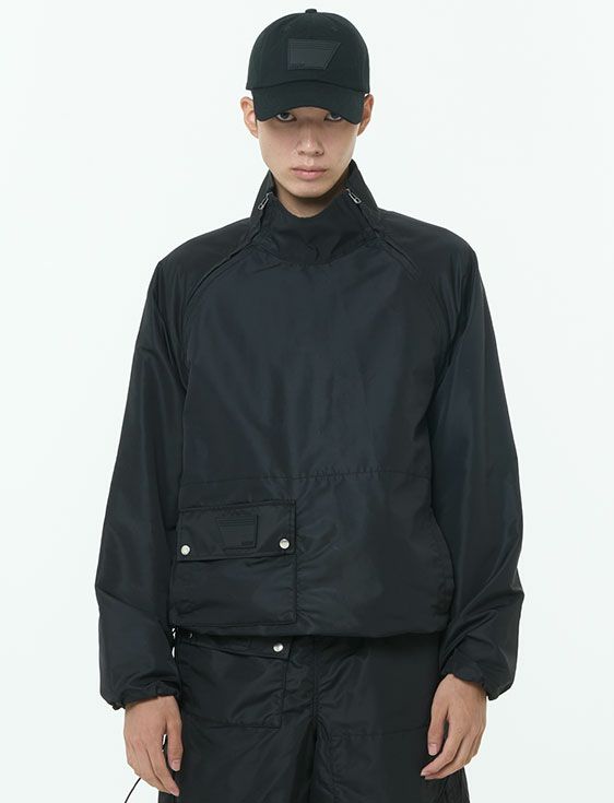 SHOOP/シュープ/RUBBER LOGO NYLON PULLOVER/BLACK/ブラック