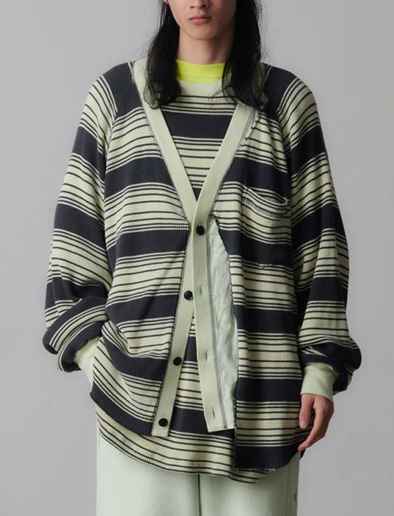 FACETASM/ファセッタズム/LAYERED WAFFLE KNIT CARDIGAN/GRAY/グレー