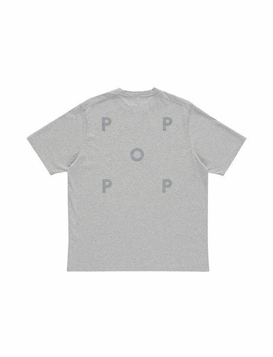 POP TRADING COMPANY/ポップトレーディングカンパニー/REFLECTIVE LOGO T-SHIRT IN GREY HEATHER/GRAY/グレー