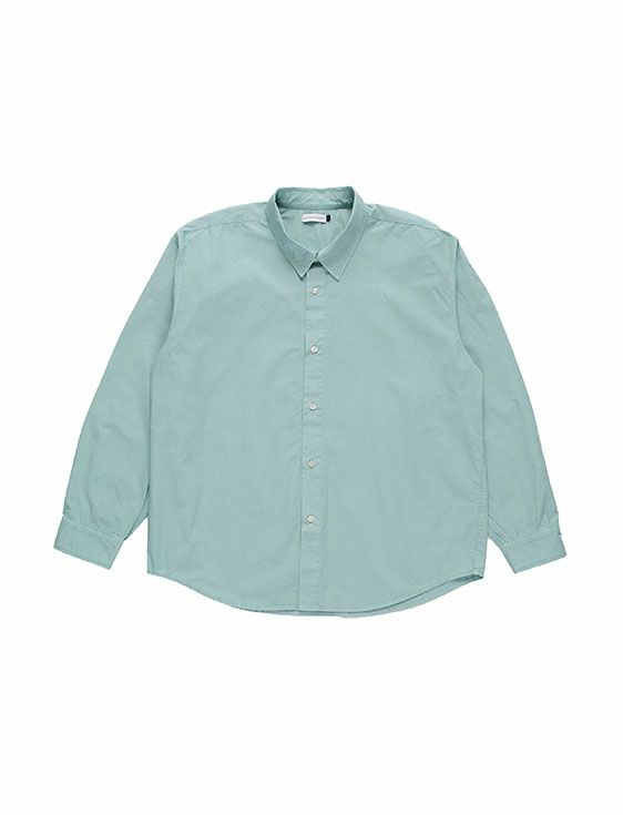 POP TRADING COMPANY/ポップトレーディングカンパニー/APPLIQUE LOGO SHIRT IN BLUE HAZE/BLUE/ブルー