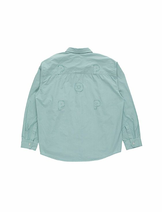 POP TRADING COMPANY/ポップトレーディングカンパニー/APPLIQUE LOGO SHIRT IN BLUE HAZE/BLUE/ブルー