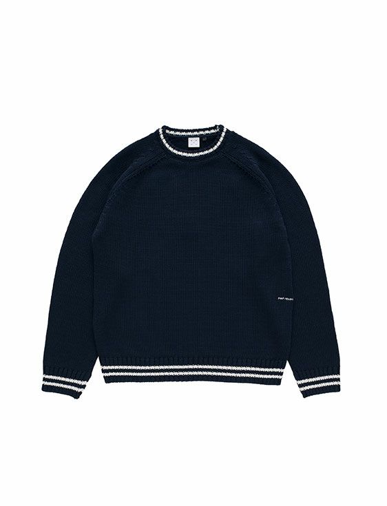 POP TRADING COMPANY/ポップトレーディングカンパニー/ KNITTED LOGO CREWNECK IN NAVY/NAVY/ネイビー