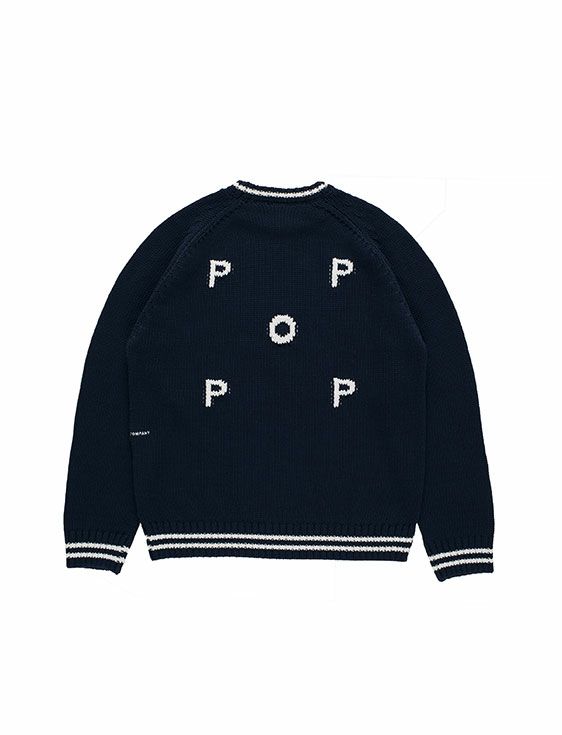 POP TRADING COMPANY/ポップトレーディングカンパニー/ KNITTED LOGO CREWNECK IN NAVY/NAVY/ネイビー