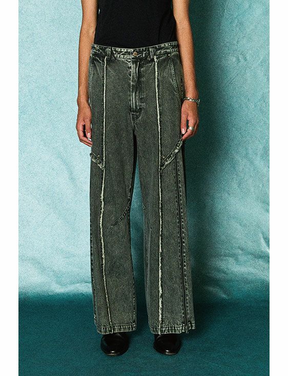 TAUPE/トープ/CUT OFF ZIP DENIM PANTS/GRAY/グレー