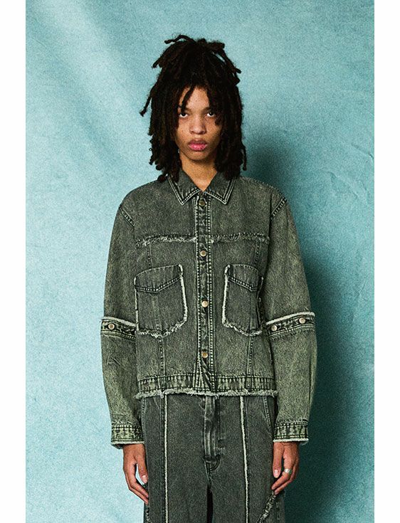 TAUPE/トープ/CONVERTIBLE CUTOFF DENIM JACKET/GRAY/グレー