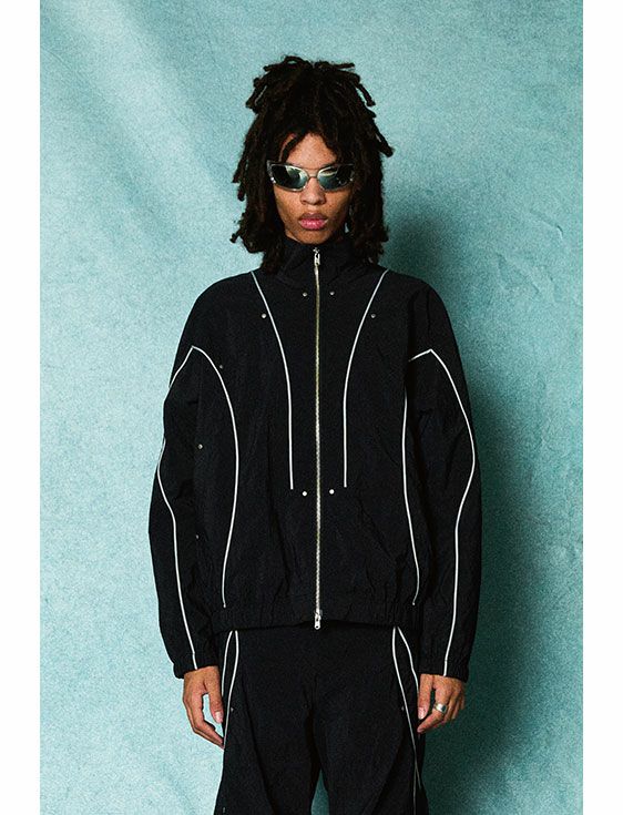 TAUPE/トープ/CONSTRACTIVE PIPING ZIP JACKET/BLACK/ブラック