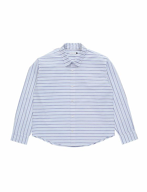 POP TRADING COMPANY/ポップトレーディングカンパニー/STRIPED LOGO SHIRT IN WHITE/BLUE/WHITE/ホワイト
