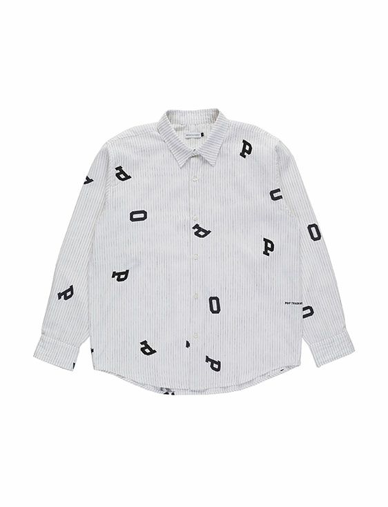 POP TRADING COMPANY/ポップトレーディングカンパニー/LETTERS STRIPED POP SHIRT IN WHITE/OFFWHITE