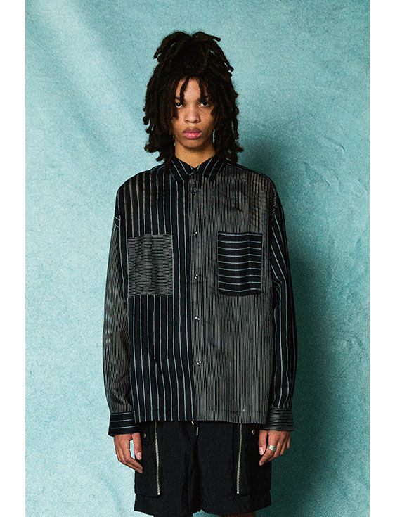 TAUPE/トープ/TRANSPARENT STRIPE LOOSE SHIRTS/BLACK/ブラック