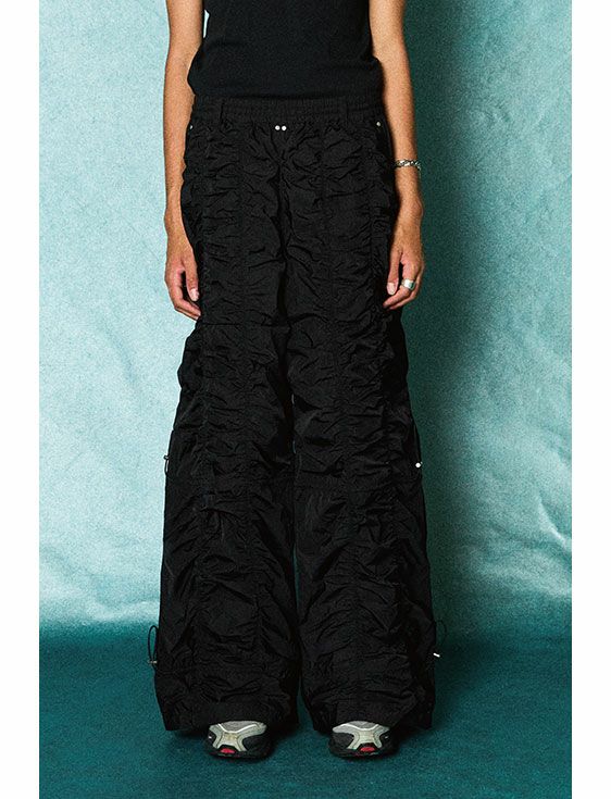 TAUPE/トープ/SHIRRING PARACHUTE PANTS/BLACK/ブラック