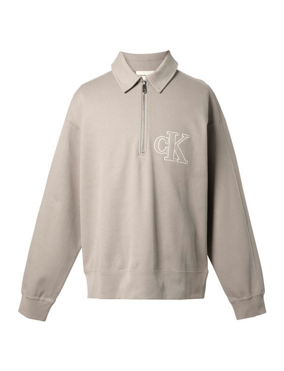 CalvinKlein/カルバンクライン/D/KNIT RIB LOGO APPL ZIP POLO/BEIGE/ベージュ
