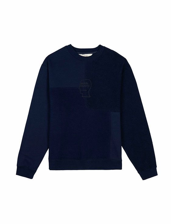 BRAINDEAD/ブレインデッド/PANELED LONG SLEEVE CREWNECK/NAVY/ネイビー