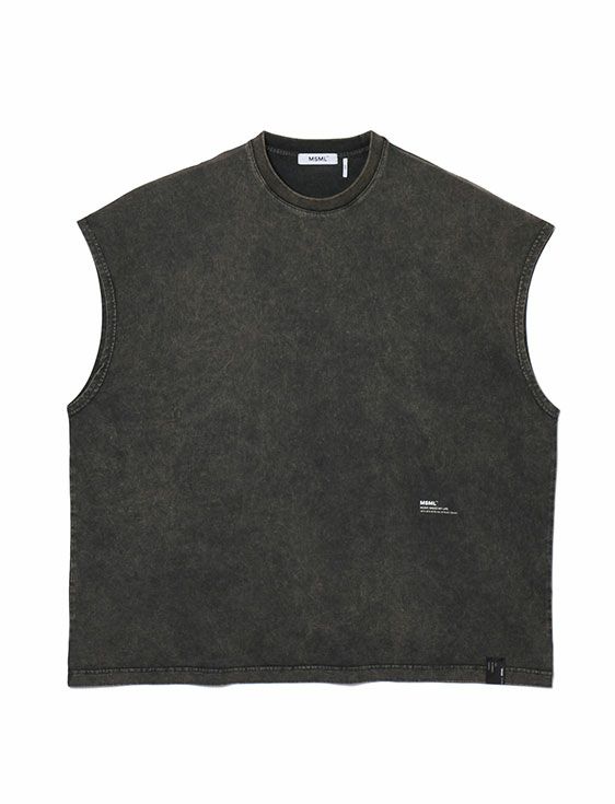 MSML/エムエスエムエル/VINTAGE GARMENT DYE SLEEVELESS CUTSEW/BLACK/ブラック
