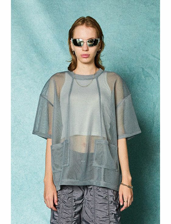 TAUPE/トープ/DOUBLE MESH POCKET TEE/GRAY/グレー